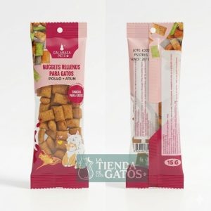 Nuggets rellenos de pollo y atún para gatos. Bolsa por 15 gramos