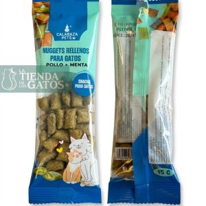 Nuggets rellenos de pollo y menta para gatos. Bolsa por 15 gramos