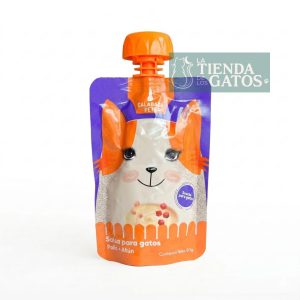 Salsa untable con sabor a pollo y atún para gatos. Bolsa x 80 gramos