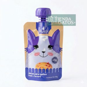 Salsa untable con sabor a pollo y ternera para gatos. Bolsa x 80 gramos
